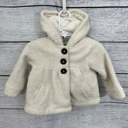 Baby Gap Sherpa Hooded Jacket With Wooden Buttons & Pockets, Size 6-12m