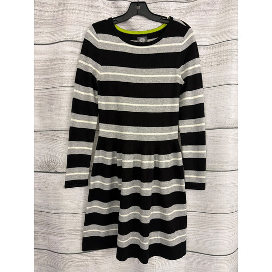 Vince Camuto Black & Gray Knit Striped Fit & Flare Sweater Dress Size S