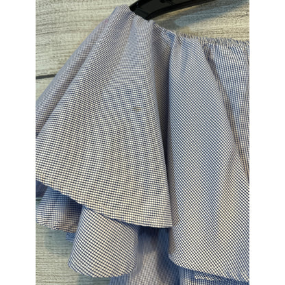 Blue & White Off-Shoulder Ruffle Blouse Size S