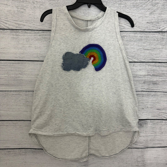 BeMo Designs Sleeveless Gray Tank Top With Crochet Rainbow & Denim Cloud Patch Size S