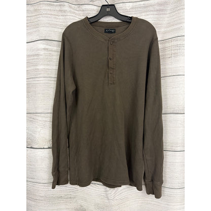 Mens Velvet By Graham & Spencer Brown Waffle Knit Henley Shirt Size L