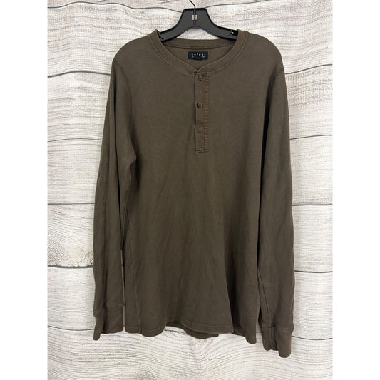 Mens Velvet By Graham & Spencer Brown Waffle Knit Henley Shirt Size L