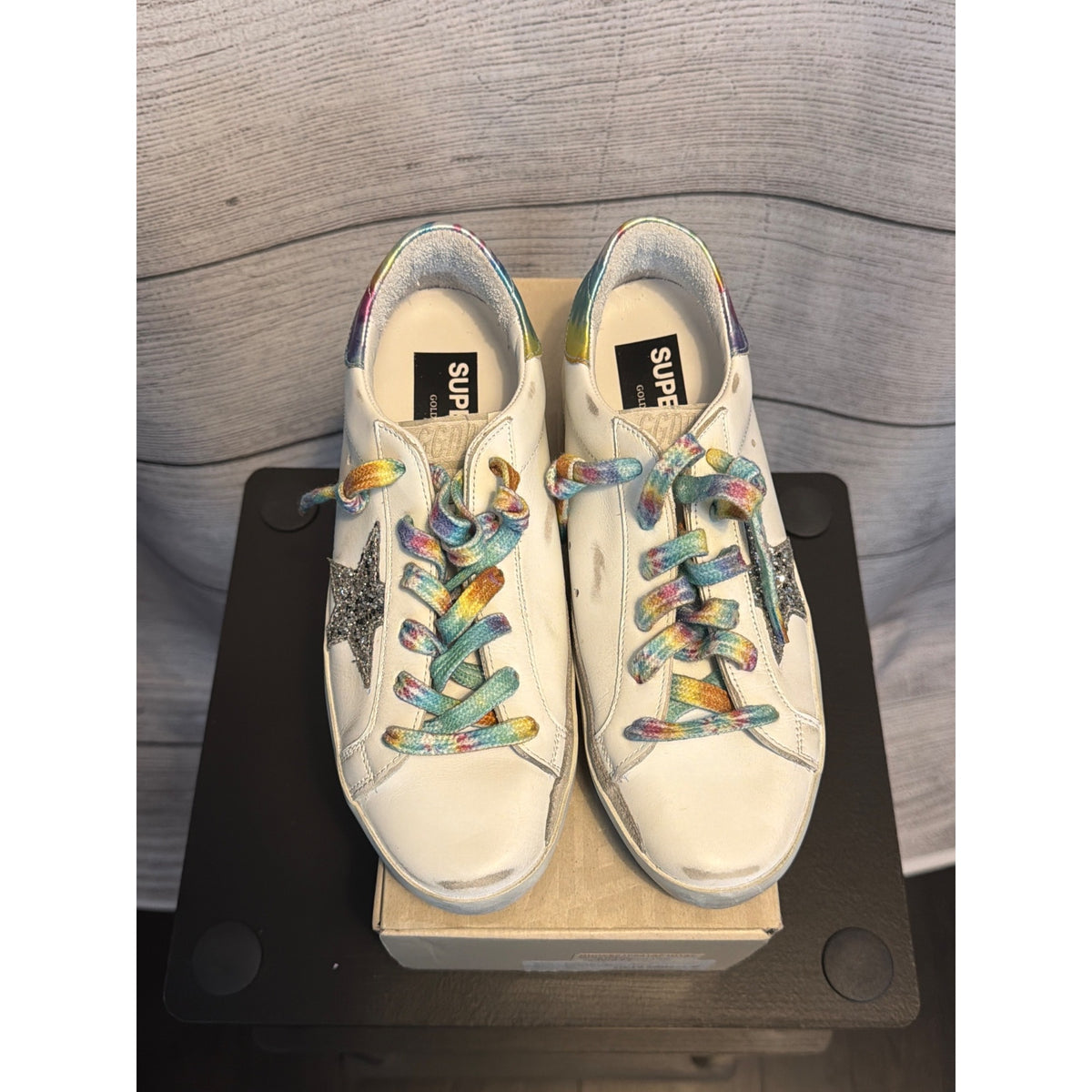 NIB RARE Golden Goose Glitter Star Tie-Dye Super-Star Sneakers Size 38