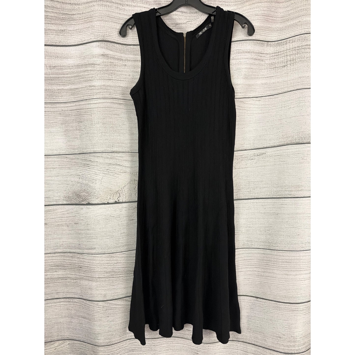 Nic+Zoe Black Onyx Ribbed Knit Sleeveless Flare Dress Size M
