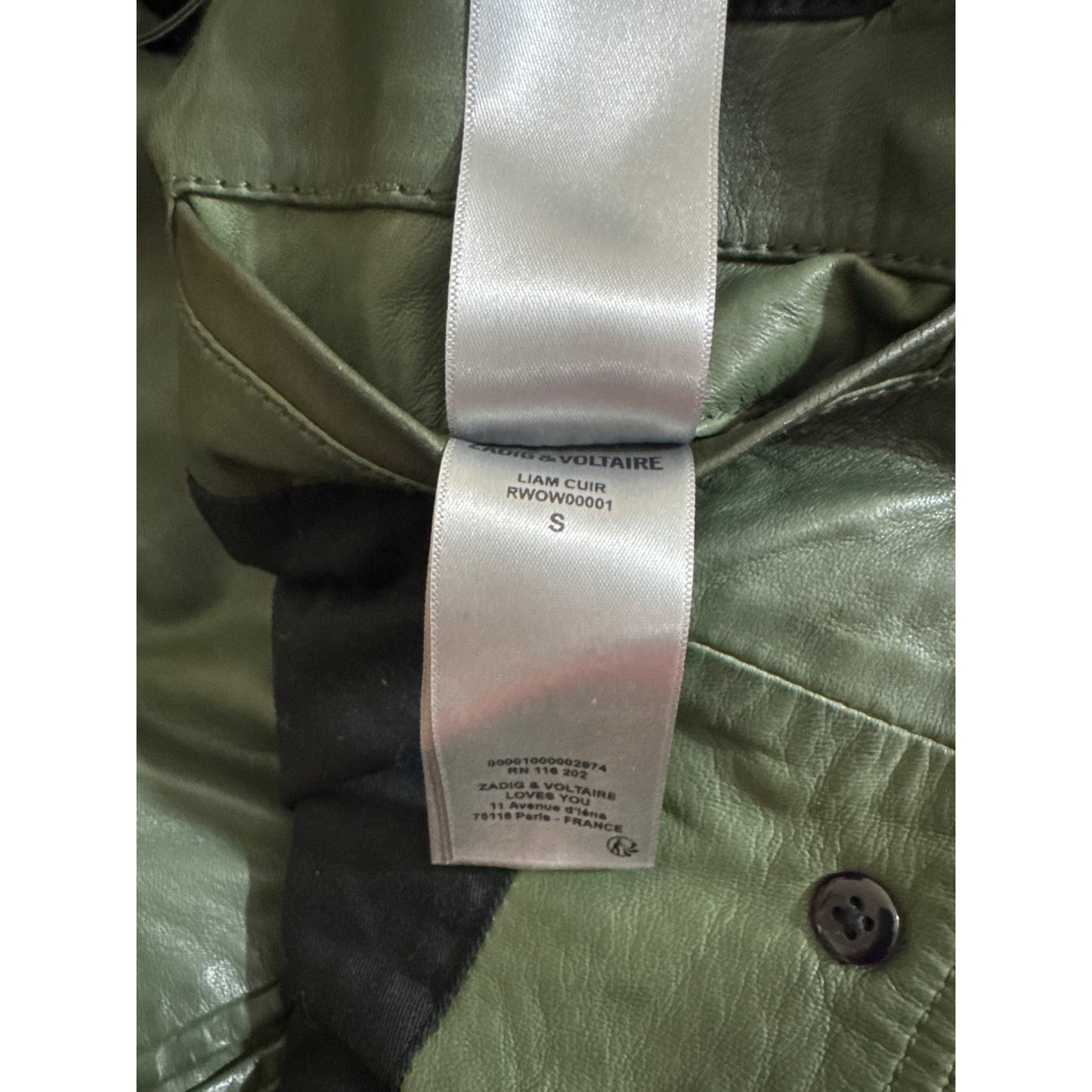 Zadig & Voltaire Liam Green Leather Jacket Size S