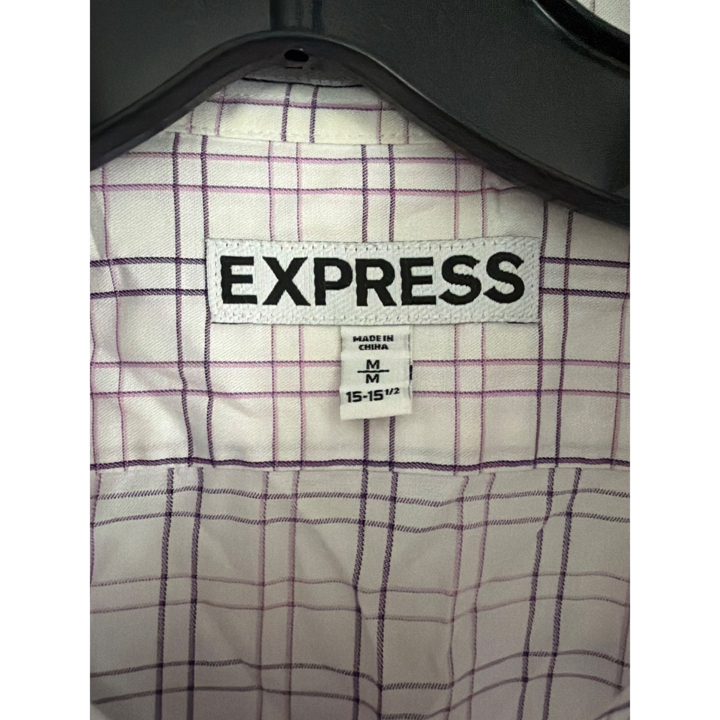 Mens Express Purple and Pink Plaid Button-Down Shirt Size M 15-15.5