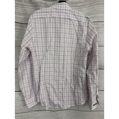 Mens Express Purple and Pink Plaid Button-Down Shirt Size M 15-15.5