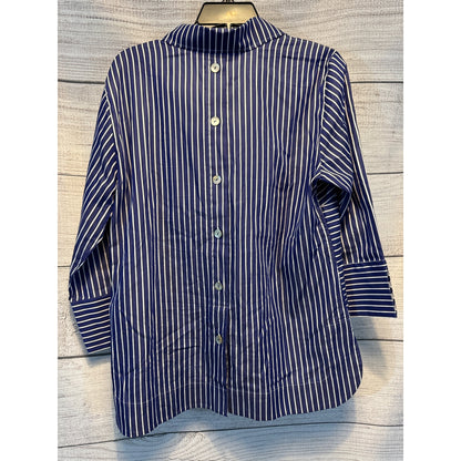 NWOT Hinson Wu Aileen Polished Cotton Pullover Marine Blue Stripes Size 10