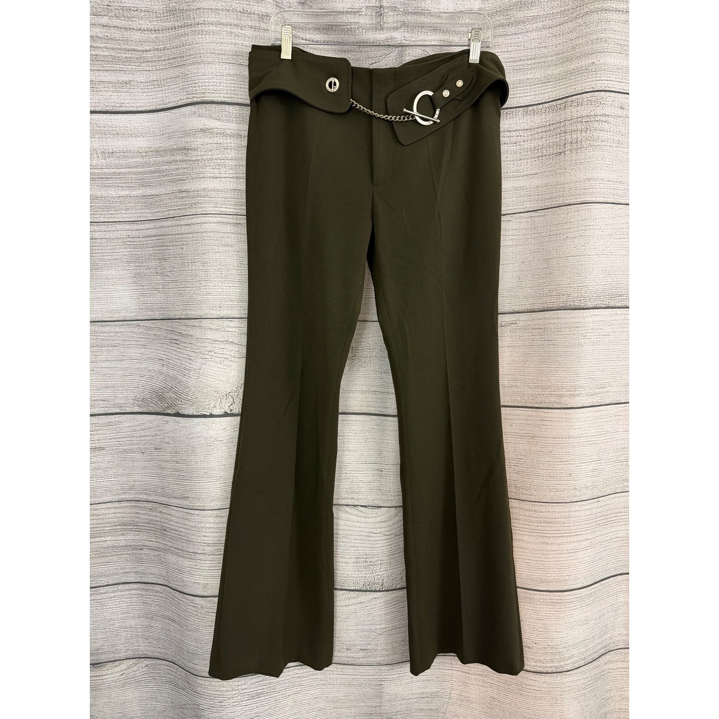 Vertigo Paris Olive Green Belted Flared Pants With Chain Detail Size 10