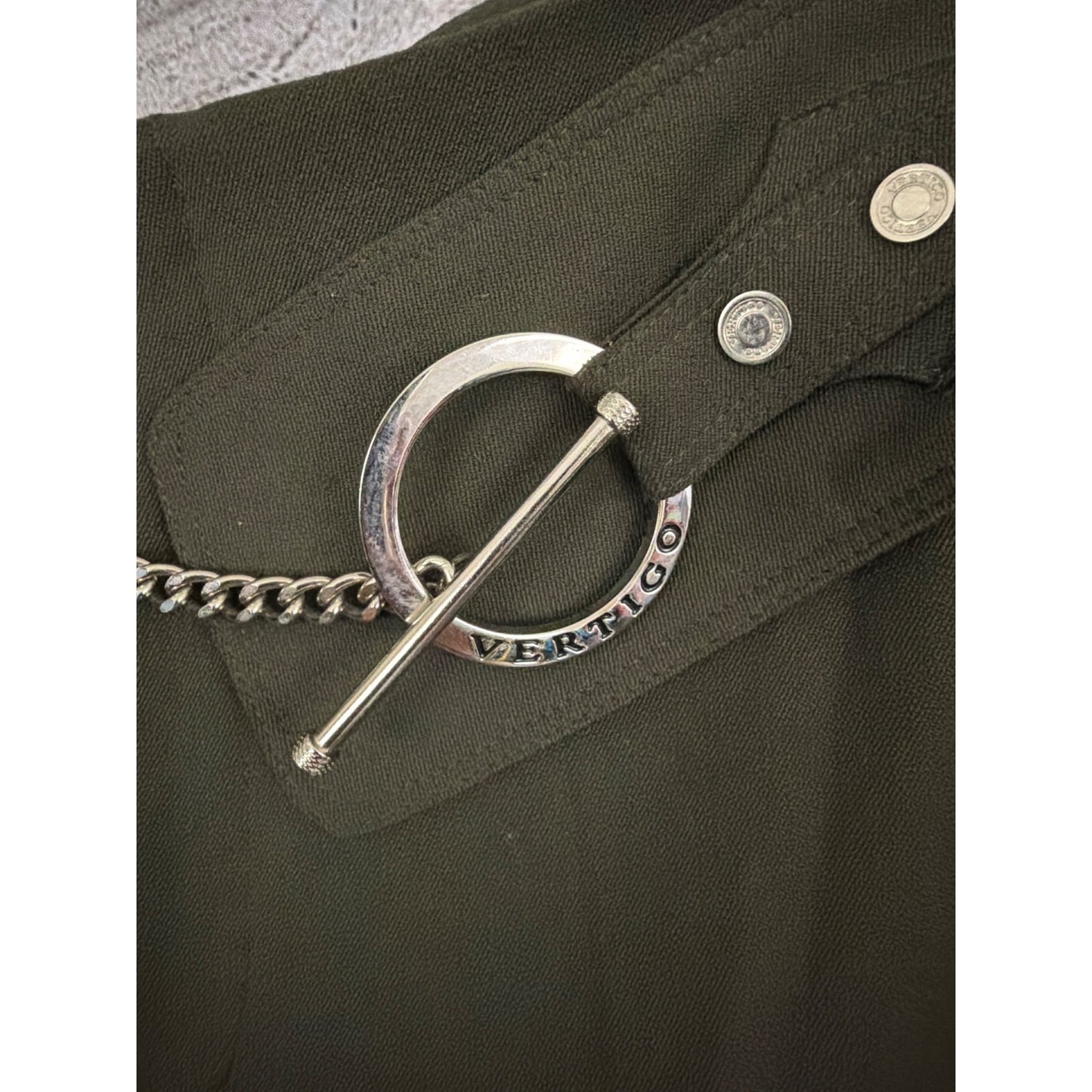 Vertigo Paris Olive Green Belted Flared Pants With Chain Detail Size 10