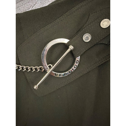Vertigo Paris Olive Green Belted Flared Pants With Chain Detail Size 10