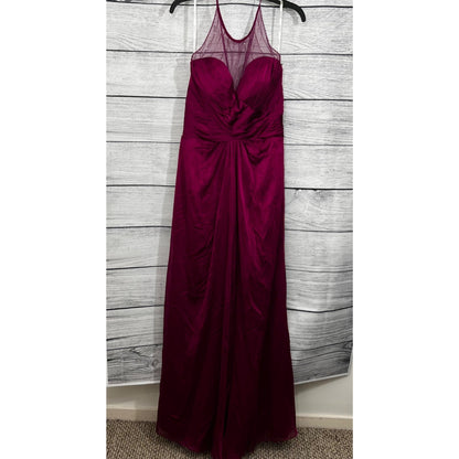 Belsoie Fuchsia Sleeveless Mesh Yoke Gown, Size 16