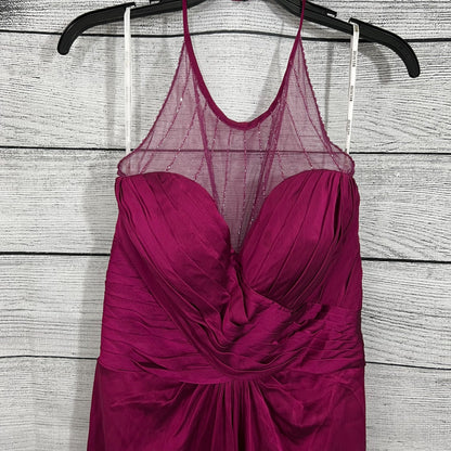 Belsoie Fuchsia Sleeveless Mesh Yoke Gown, Size 16