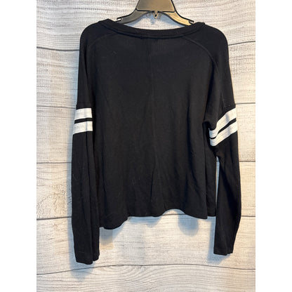 Aqua Athletic Long Sleeve Black Top With White Stripes Size M