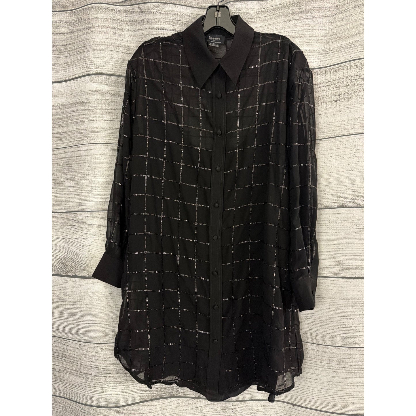 Rinku Dalamal For Anthropologie Sheer Black Button-Up Sequin Blouse Dress Size XS