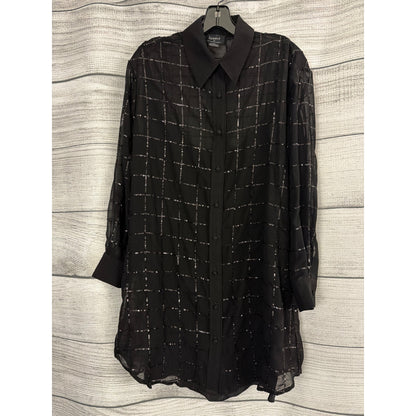 Rinku Dalamal For Anthropologie Sheer Black Button-Up Sequin Blouse Dress Size XS