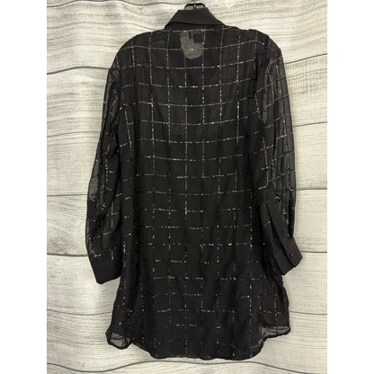 Rinku Dalamal For Anthropologie Sheer Black Button-Up Sequin Blouse Dress Size XS