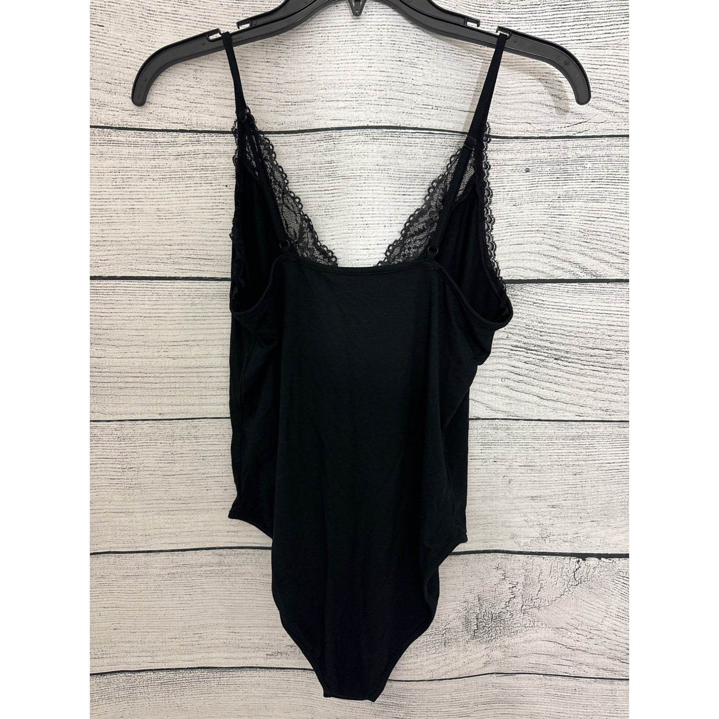 NWOT Black Lace-Trimmed V-Neck Bodysuit Size L
