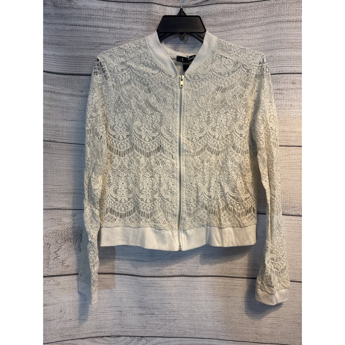 Aqua Lace Bomber Jacket In Ivory Size M