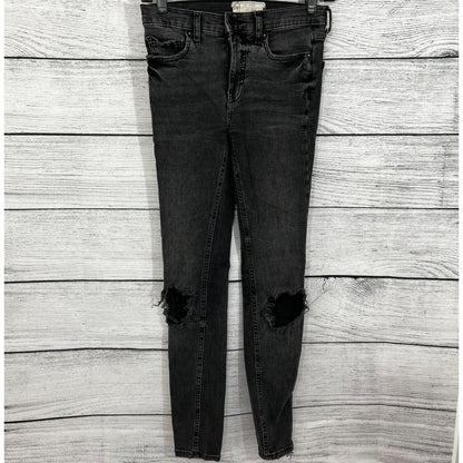 Free People Distressed Black Skinny Jeans, Size 25