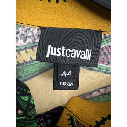 Just Cavalli Printed Yellow Blouse With Lace Trim & Long Sleeves Size 44/L