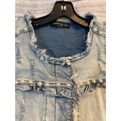 Generation Love Distressed Denim Jacket With Pearl Embellishments