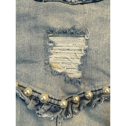 Generation Love Distressed Denim Jacket With Pearl Embellishments