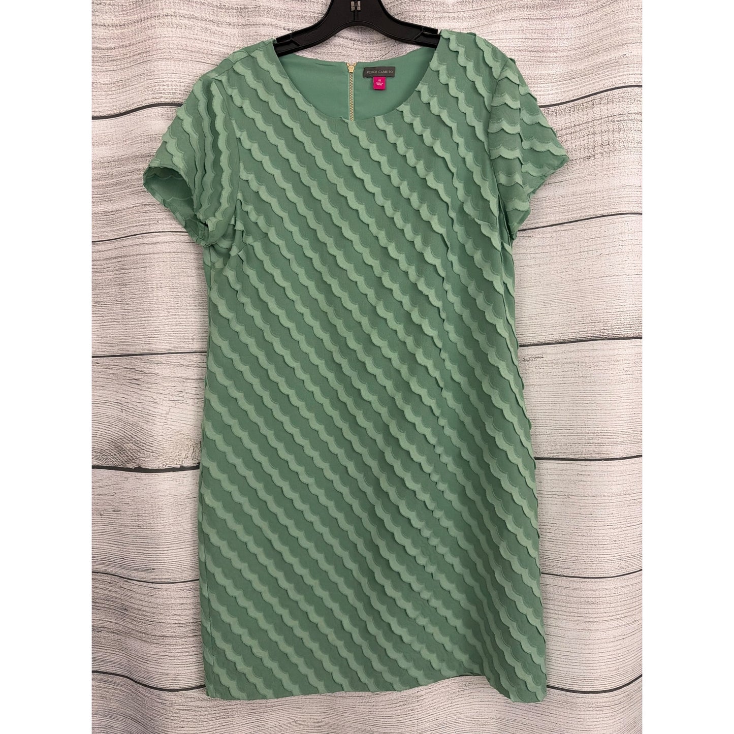 Vince Camuto Green Scallop Textured Short-Sleeve Shift Dress Size 12
