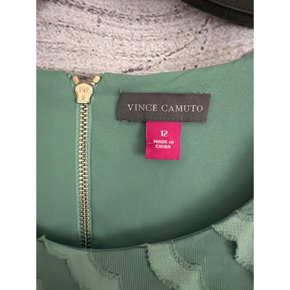 Vince Camuto Green Scallop Textured Short-Sleeve Shift Dress Size 12