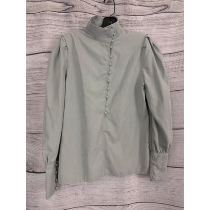 Commense Vintage-Style Puff Sleeve Button-Down Top Size M
