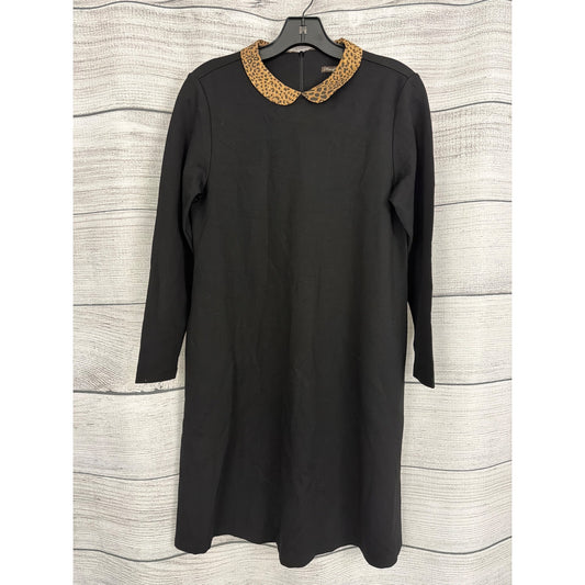 J. McLaughlin Black Dress With Leopard Peter Pan Collar Size S