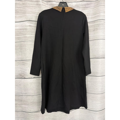 J. McLaughlin Black Dress With Leopard Peter Pan Collar Size S