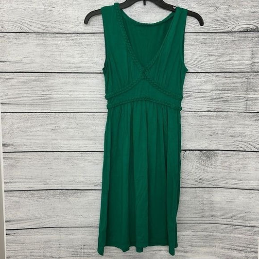 Green Sleeveless Braided Trim Midi Dress S