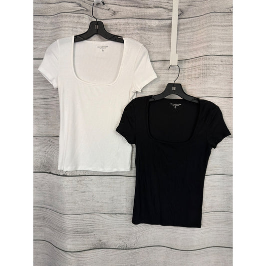 Abercrombie & Fitch A&F Essentials White & Black Ribbed Square Neck Tops Size S