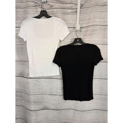 Abercrombie & Fitch A&F Essentials White & Black Ribbed Square Neck Tops Size S