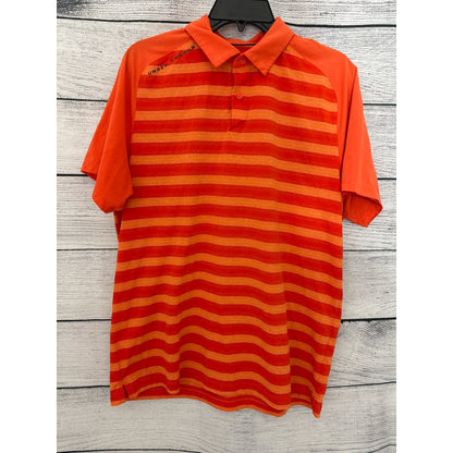 Under Armour Mens Striped Orange Polo Shirt Size L