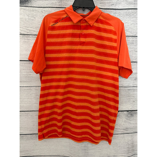 Under Armour Mens Striped Orange Polo Shirt Size L