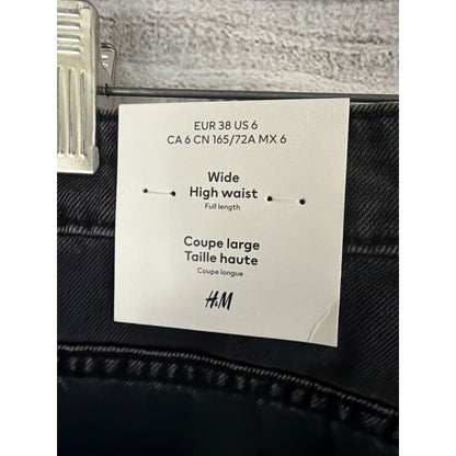 NWT H&M Divided Wide High Waist Full-Length Black Jeans Size 6