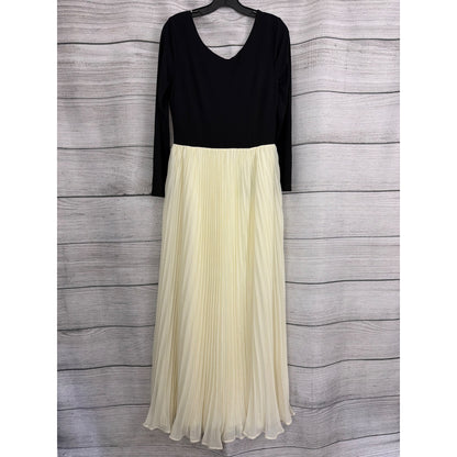 NWT KNT By Kova & T Black & Cream Long Sleeve Maxi Dress With Pleated Skirt L