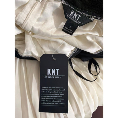 NWT KNT By Kova & T Black & Cream Long Sleeve Maxi Dress With Pleated Skirt L