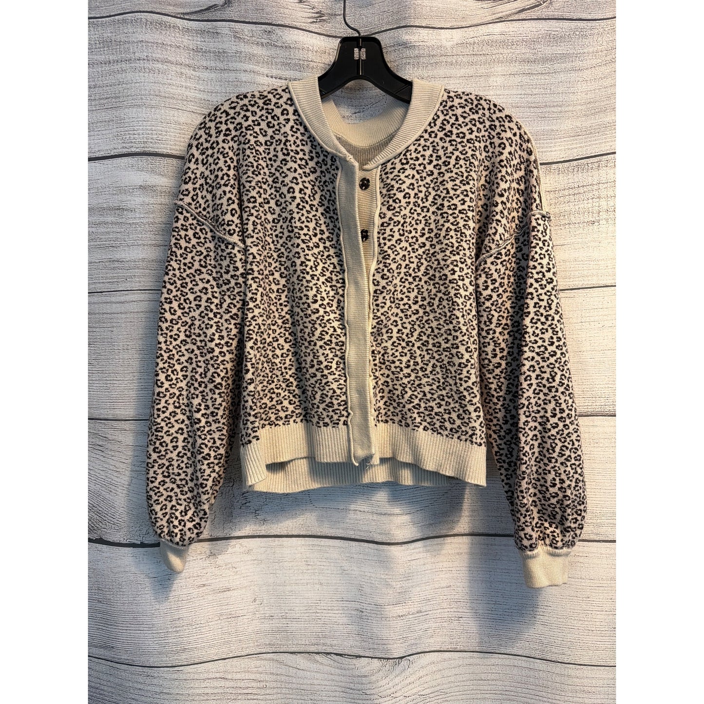 Stylish Leopard Print Snap Cardigan Sweater Size M