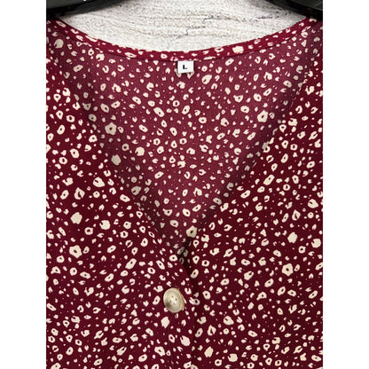 Maroon Long Sleeve Button-Down A-Line Dress With Tiered Skirt Size L