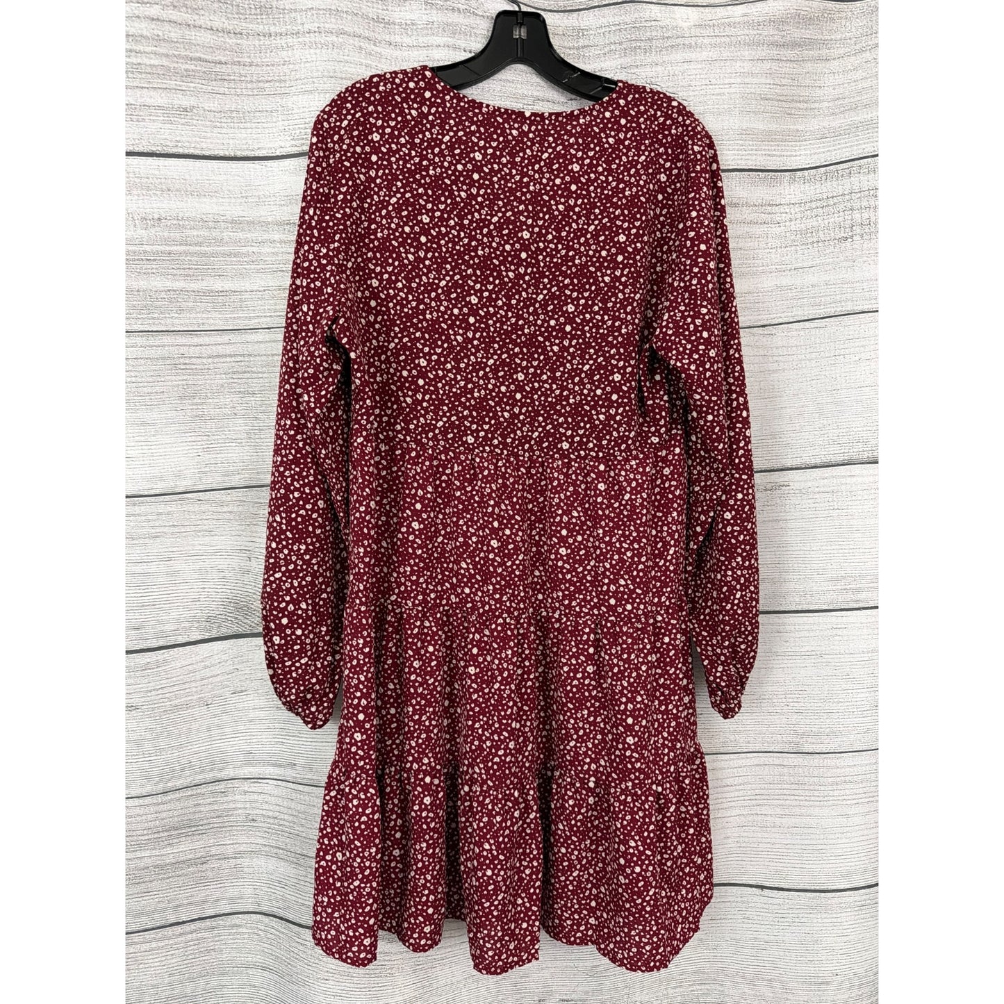 Maroon Long Sleeve Button-Down A-Line Dress With Tiered Skirt Size L
