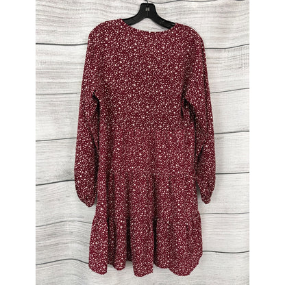 Maroon Long Sleeve Button-Down A-Line Dress With Tiered Skirt Size L