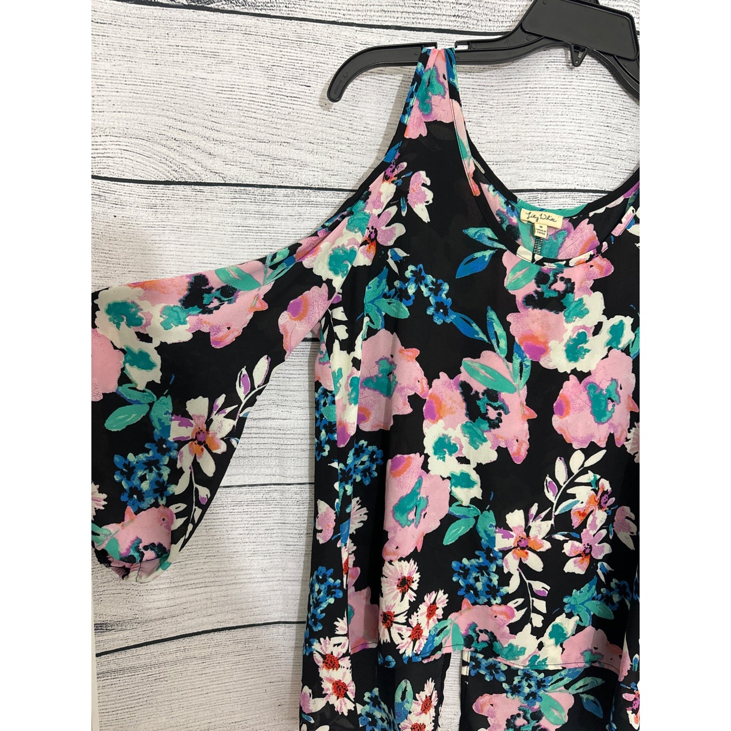 Lily White Cold Shoulder Flower Blouse M