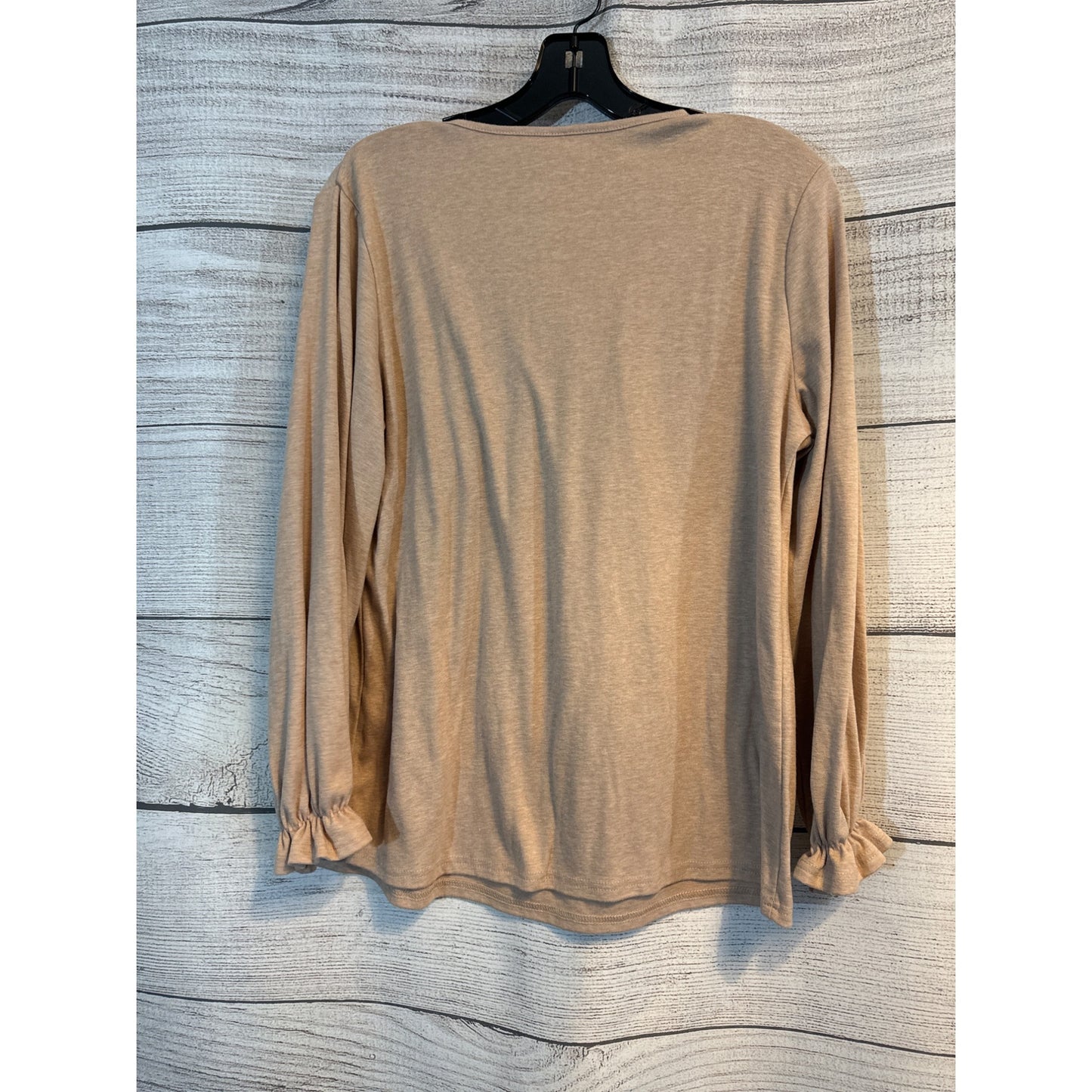 Long-Sleeve Pleated Top With Ruffled Cuffs Size L