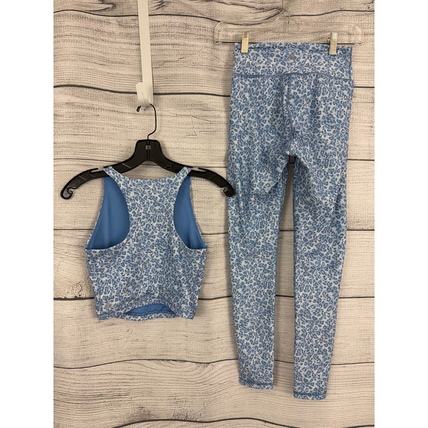 Joe Fresh Active Blue Leopard Print Crop Top & Leggings Set XS