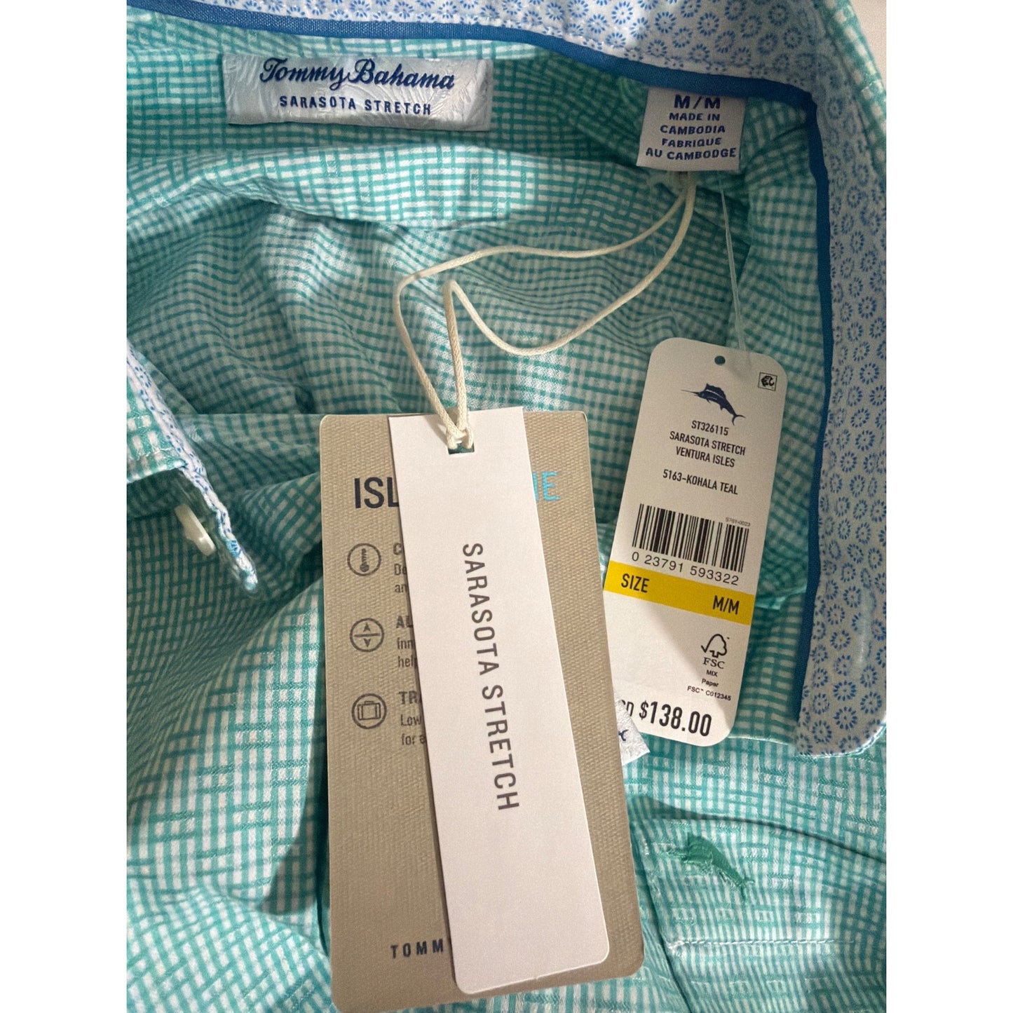NWT Tommy Bahama Mens Checkered Sarasota Stretch Button-Up Shirt Size M