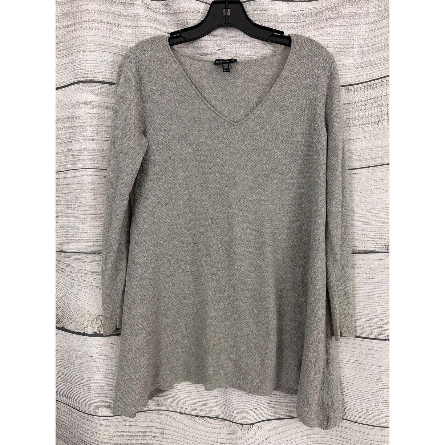 Eileen Fisher Gray Wool V Neck Long Sleeve Sweater Tunic Size XS