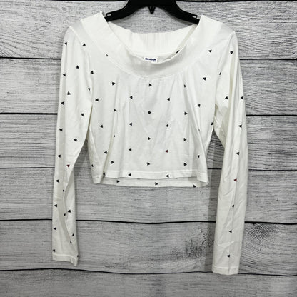 Reebok White Long Sleeve Crop Top Triangle Print, Size Small